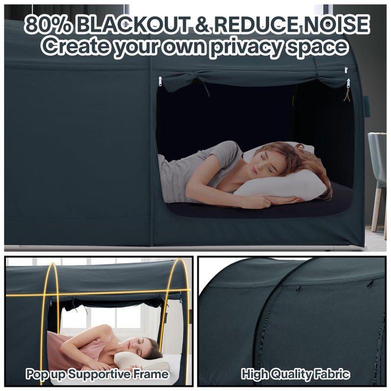 AlvantorÂ® Canopy Bed Dream Privacy Space Full Sleeping Tents Indoor Pop Up Portable Frame Curtains Breathable Grey Cottage (Mattress Not Included) Reducing Light, Charcoal (2006) - Image 3